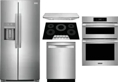 5 Piece Package Includes Refrigerator, Cooktop, Wall Oven, Hood And Dishwasher